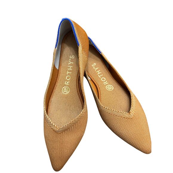 Rothy's The Point ballet flats the "Amber" burnt orange textile Blue Trim 7.5 - Picture 2 of 14